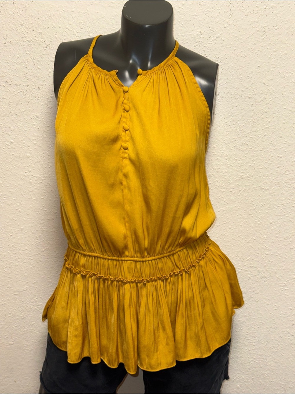 Tahari Mustard Halter Peplum Tank Top